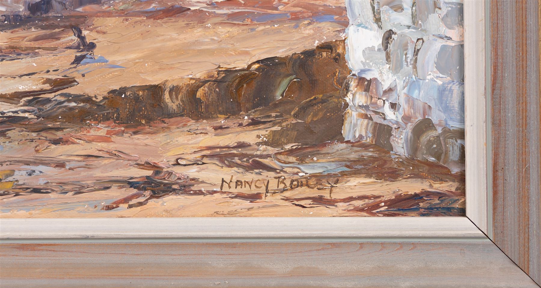 Nancy Bailey (British 1913-2012): 'Back Gates - Morning Light', oil on board signed, titled verso 38cm x 74cm 