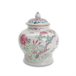 Chinese Qianlong period famille rose porcelain jar and cover, of small squat baluster form...