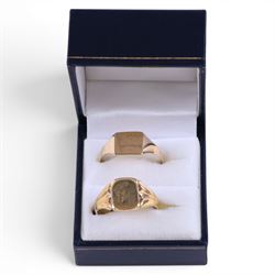 Two 9ct gold signet rings, one with engraving, both hallmarked