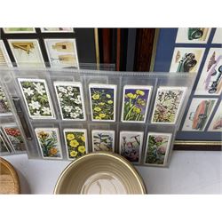 Quantity of cigarette cards to include three frames, and quantity of marble and agate eggs, turned wood bowls etc