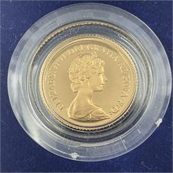 Queen Elizabeth II 1983 gold proof half sovereign coin, cased with certificate