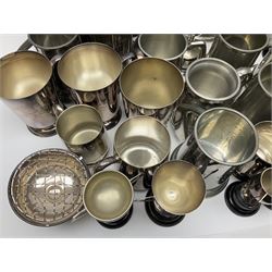 Collection of pewter and silver-plated trophy cups and presentation tankards, largest H28cm
