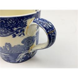 Copeland Spode Italian pattern tyg, inscribed with Auld Lang Syne to interior rim, with printed blue mark beneath (a/f), together with Spode Italian Pattern jug with blue mark, Spode’s Byron bowl with blue mark and Spode Italian pattern candle with black mark (4)