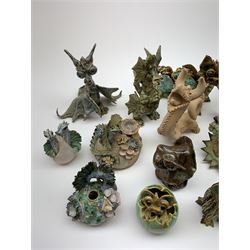 Four Cheval Ceramics figures modelled as ponies, together with a number of studio pottery figures of dragons. 