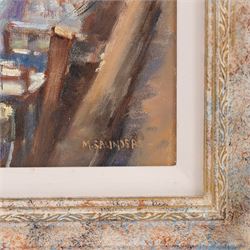 Michelle Saunders (British 1936-): 'Winter Light - Scarborough', oil on canvas board signed, titled verso 28.5cm x 23.5cm