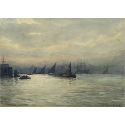 Ernest Dade (Staithes Group 1864-1934): Shipping in the Thames Estuary at Sunset, watercolour signed and dated '86, 24cm x 34cm