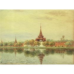 Maung Tun Hla (U Tun Hla) (Burmese 1874-1946): The Shwedagon Pagoda, pair watercolours signed M T Hla 16cm x 21cm (2)