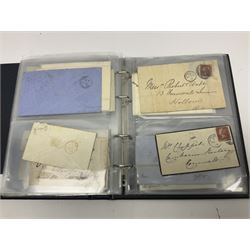 Postal history, including imperf penny reds on covers or entires, mourning cover, Cape of Good Hope overprinted postal stationary, pre-stamp items etc, housed in a ring binder folder