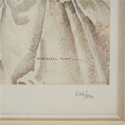 Sir William Russell Flint (Scottish 1880-1969): 'The Silver Mirror' 'Three Girls' and 'Janelle and the Volume of Treasures', three limited edition colour prints numbered in pencil with blind-stamp, the former signed in pencil max 40cm x 53cm (3)