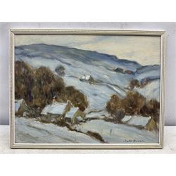 Owen Bowen (Staithes Group 1873-1967): Winter in the Yorkshire Dales, oil on canvasboard signed 30cm x 40cm  
Notes: probably one of the final paintings painted by the artist. Sold with ephemera from the original purchaser including two signed letters, a special Christmas card and photo of the artist dated 1966