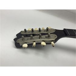 French mandolin with segmented lute back and mother-of-pearl inlaid spruce top; bears label for 'Jerome Thibouville-Lamy & Cie Paris L60cm; and another unmarked flat-back mandolin; both for completion (2)