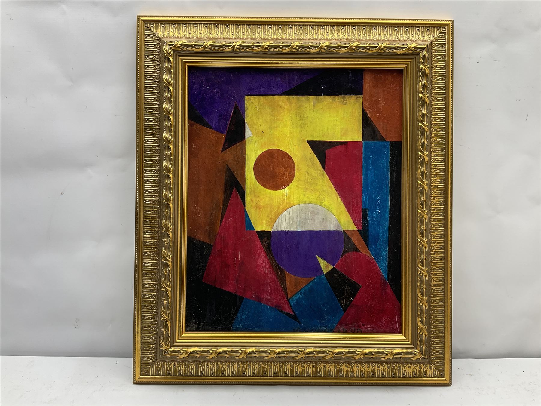 Attrib. Vilmos Huszár  (Hungarian 1884-1960): Geometric Composition, oil on board signed and dated '20, 41cm x 33cm
Notes:  Huszár born in Budapest, emigrated to The Netherlands in 1905, settling first in Voorburg, where he was one of the founder members of the art movement De Stijl. . He was influenced by Cubism and Futurism