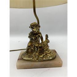 Gilt metal and onyx mounted table lamp, cast as a putti figure, H54cm