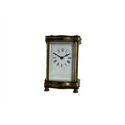 French dauphin cased timepiece carriage clock with a replacement lever platform escapement, enamel dial with Roman numerals and minute markers, steel fleur de Lis hands. With an early 20th century mantle clock in a mahogany case,  French timepiece movement with a lever platform escapement.