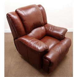  Tan leather reclining armchair, W94cm  