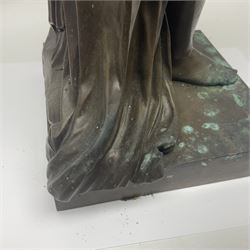After Christopher Gabriel Allegrain (1710-1795),  Venus au bain, bronze, upon square plinth, Impressed F Barbedienne Fondeur, the base impressed C G Allegrain Fecit 1767, and bearing Barbedienne foundry seal, overall H51cm