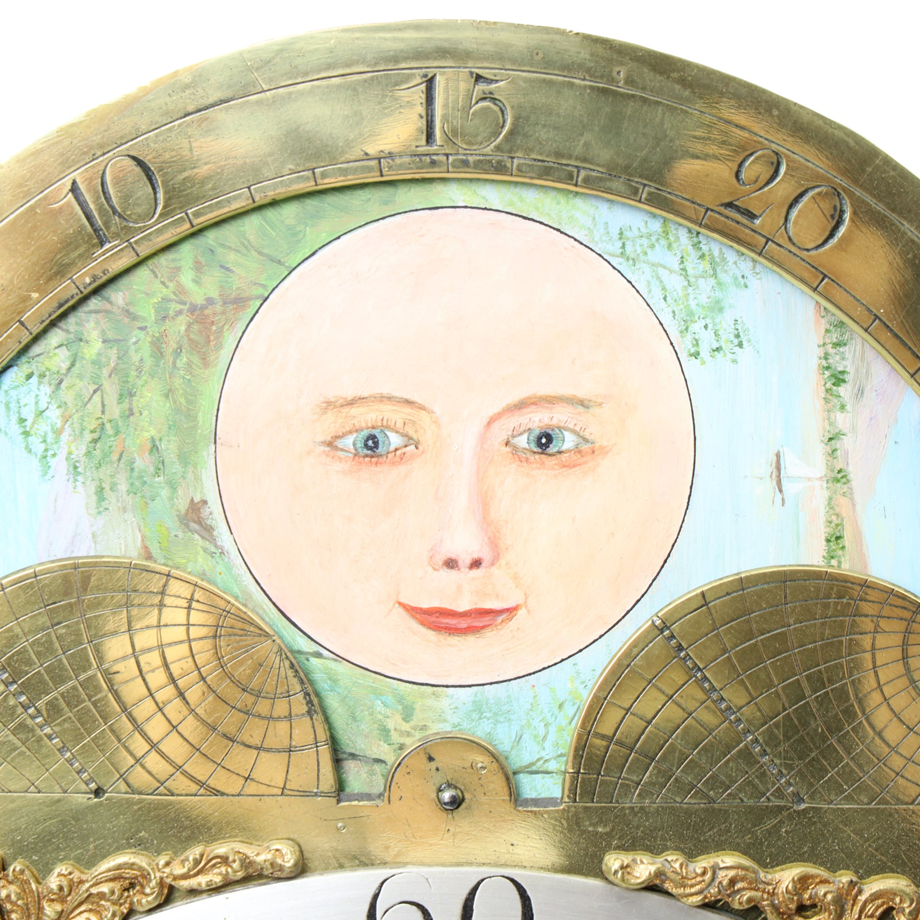 18th century longcase clock movement, the steel and brass dial inscribed Porthouse, Darlington, eight day with moon roller and centre calendar, seconds ring 44cm x 31cm