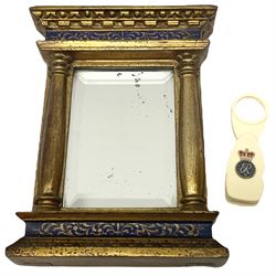 Small 20th century gilt mirror, the rectangular mirror plate within a Classical style surround, H22cm, together with a loupe 