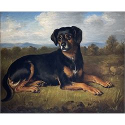 W R Waters (British fl.1829-1877): Manchester Terrier in Landscape, oil of canvas signed and dated 1859, 49cm x 60cm