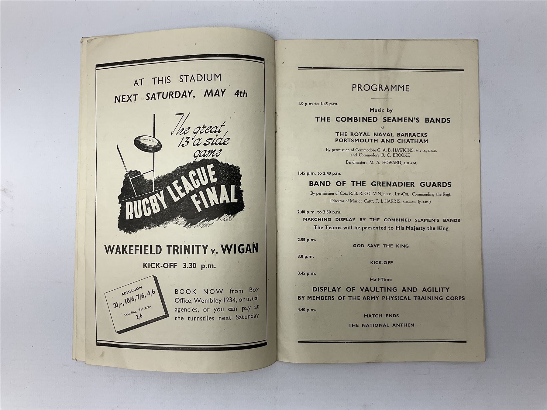 1946 FA Cup Final Charlton Athletic v Derby County football programme played 27th April 1946 at Wembley, signed to the centre pages by Raich Carter above his team name. Provenance: By direct descent from the family of Raich Carter having been consigned by his daughter Jane Carter.