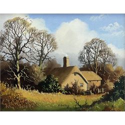 Vincent Selby (British 1919-2004): Cottage in the Woods, oil on board signed 15cm x 19cm