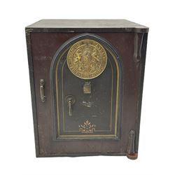 Millers large Victorian cast iron safe, green painted brass handles, with two keys 