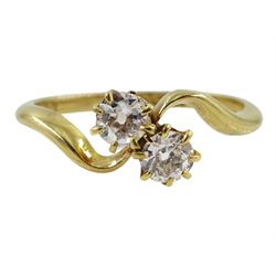 Edwardian 18ct gold two stone diamond crossover ring, Birmingham 1910, total diamond weight approx 0.40 carat