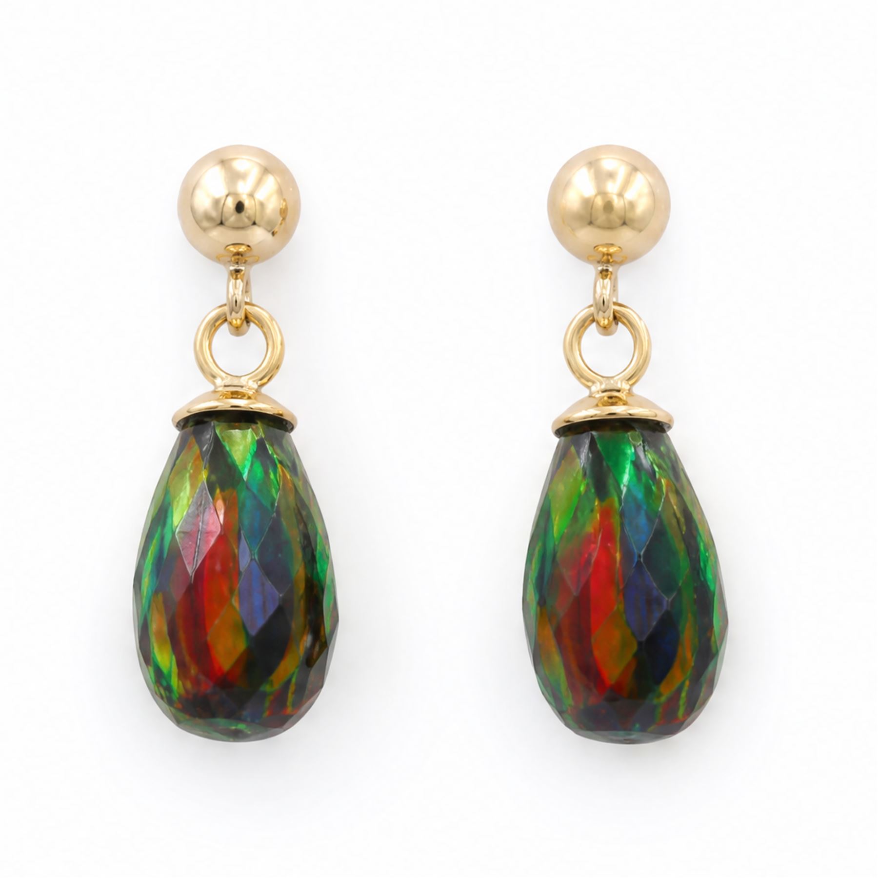 Pair of 9ct gold opal pendant stud earrings, stamped 375