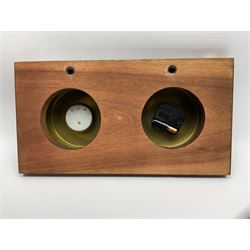 Wall hanging Spectrum quartz clock and Weathermaster barometer, together with six turned spokes ship wheel with brass central boss, D48cm