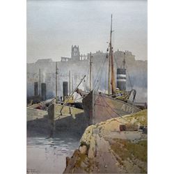 Arthur Tucker (British 1864-1929): Scottish Steam Trawlers in Whitby Harbour, watercolour signed 34cm x 24cm