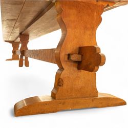 Gnomeman - 18ft adzed oak dining table, carved with gnome signature, by Thomas Whittaker, Littlebeck 