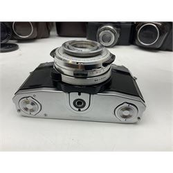 Four Zeiss Ikon camera bodies, to include, Contaflex Super B camera body, serial no. B31591, with 'Carl Zeiss Tessar 2.8/50 lens, serial no.3425553, Contaflex Super BC camera body, serial no. P81728, with 'Carl Zeiss Tessar 2.8/50' lens, serial no 4822280, etc, together with three cased lenses; 'Carl Zeiss Pro-Tessar 1:4 f=115mm' lens, serial no 3734740, 'Carl Zeiss Pr-Tessar 1:3.2 f=85mm' lens, serial no. 3647764 and 'Carl Zeiss Pr-Tessar 1:3.2 f=35mm' lens, and other Zeiss Ikon equipment 