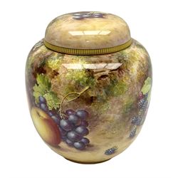 Mid/late 20th century Royal Worcester ginger jar and cover decorated by John Freeman, hand painted with a still life of fruit upon a mossy ground, signed Freeman, with black printed mark beneath and painted shape number 2826, H17.5cm