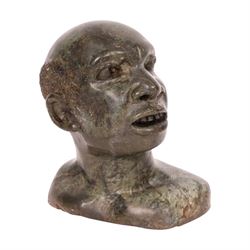 Nicholas Tandi (Zimbabwe born 1948), carved verdite stone bust of a man, signed to base, H18cm