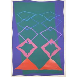Rolph G Webster (British 20th Century): Woman gives birth on the Cross, screen print signed and dated '74, 76cm x 50cm; Ben C** (British 20th Century): Abstract Diamonds, artists proof lithograph indistinctly signed, dated '70 and numbered 7/10, 102cm x 68cm (2)