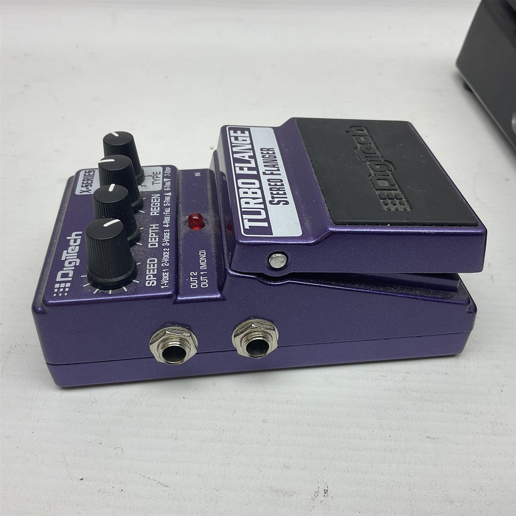 Three guitar pedals, to include Dunlop Crybaby Wah, Model GCB-95, Digitech Turbo Flange stereo flanger and a DOD Overdrive Preamp/250 
