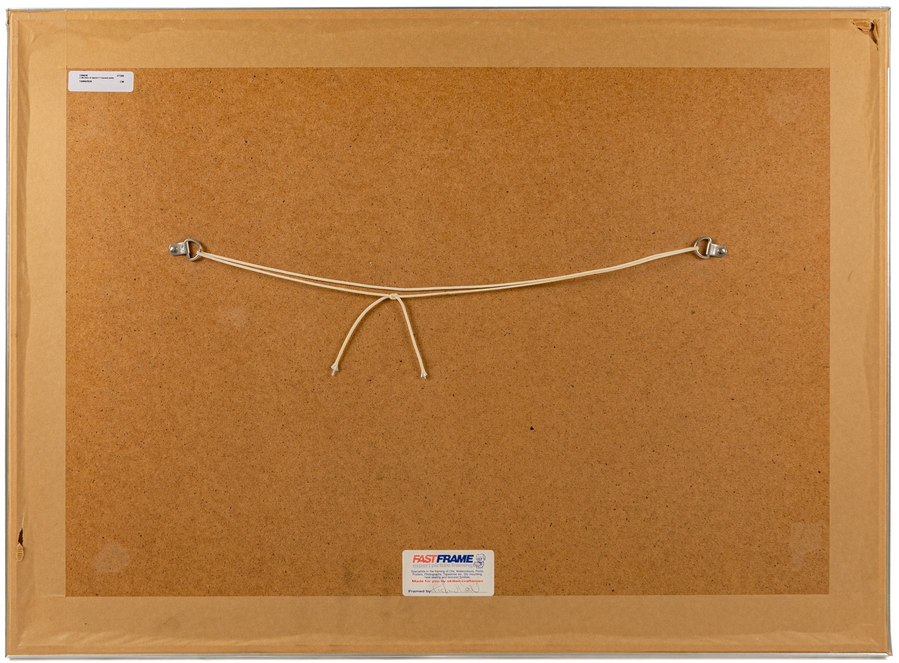 Four Formula 1 racing prints by Nik Curry, including a signed limited edition example, all within silver frames, H38cm, W59cm