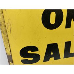 Enamel street advertising sign for The Manchester Guardian, with black lettering on yellow ground, H79cm W52cm