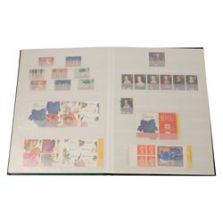 Great British stamps, including Queen Elizabeth II mint decimal stamps, face value of usable postage approximately 150 GBP, first day covers, etc, in two boxes