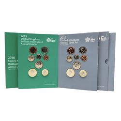Two The Royal Mint United Kingdom Annual Coins Sets, dated 2017 and 2018, both in card folders with certificates