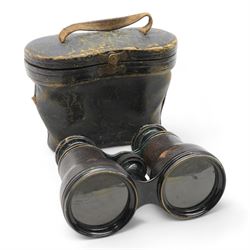 Pair of WW2 German binoculars marked Cag Dienstglas 6x30, 111300, H/6400 and a pair of cased binoculars (2)
