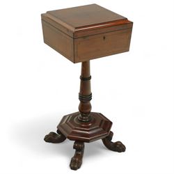 Regency mahogany teapoy, the rectangular hinged lid with ebony stringing enclosing a fitte...