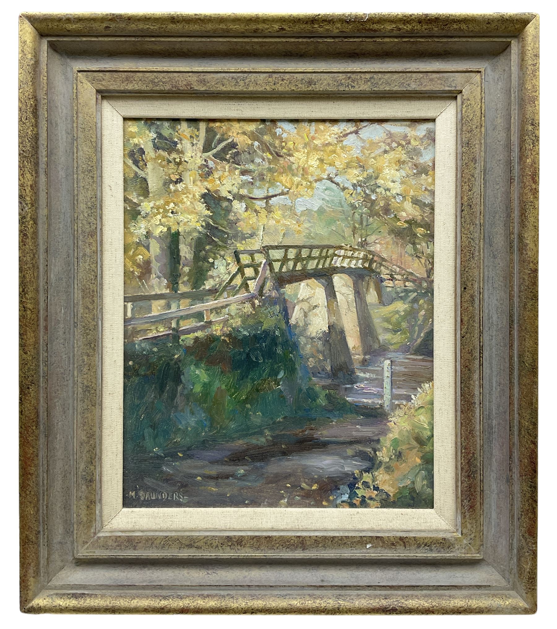 Michelle Saunders (British 1963-): The Footbridge at Grosmont near Whitby, oil on board signed 29cm x 23cm