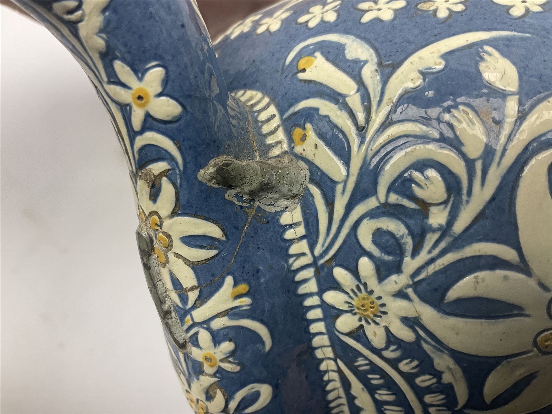 Swiss Thun pottery teapot and cover, decorated with edelweiss flowers, H16cm