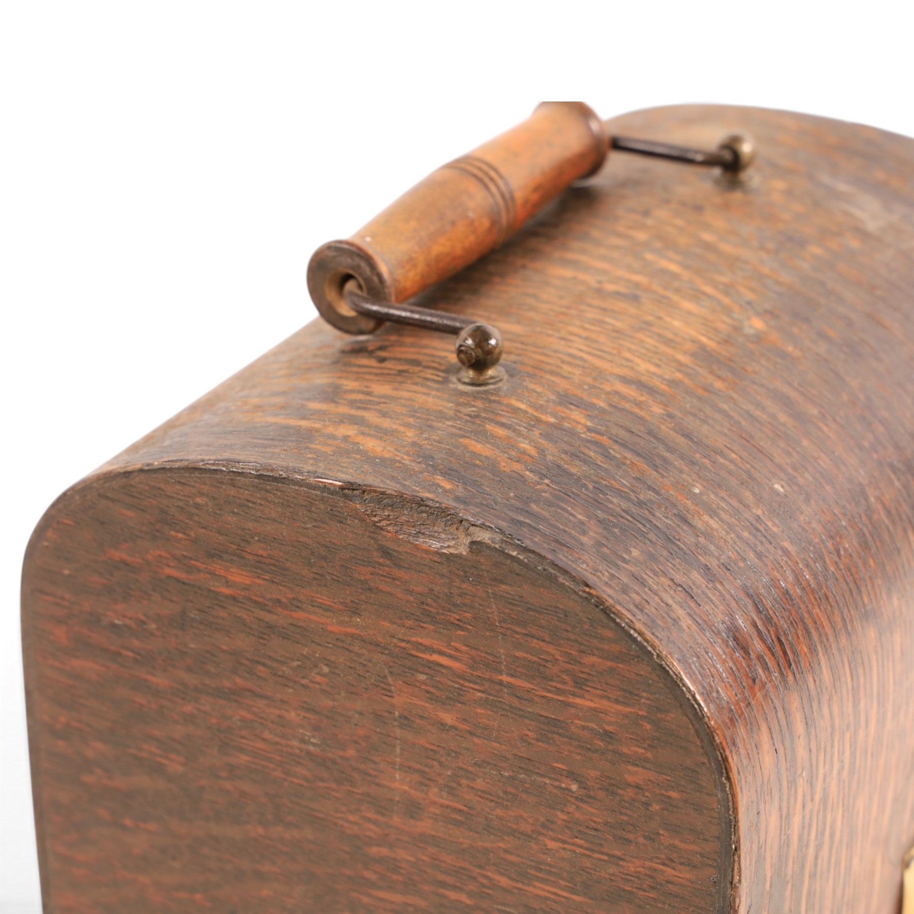Early 20th century Edison GEM phonograph, in oak case, serial number 237880, with brass horn and a collection of wax cylinders