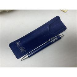 Modern Steiff teddy bear - The Millenium Bear No.34709 with golden pendant H32cm; in original box with paperwork; together with a Steiff ball-point pen in case sent to the vendor as compensation for a delay in receiving the bear.