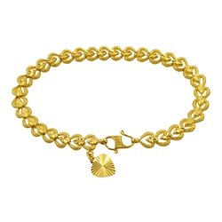  22ct gold heart link bracelet stamped 916  