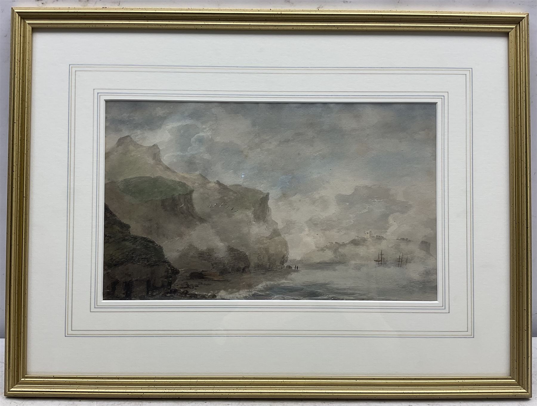 Amos Green (British 1735-1807): Scarborough from White Nab through Fog, watercolour unsigned c.1801, 21cm x 35cm
