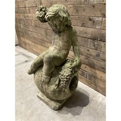 Cast stone garden figure - grape carrier on barrel