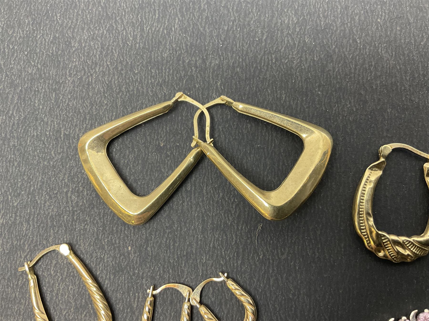 9ct gold hoop earrings and silver jewellery including bangle, stone set bracelet and earrings